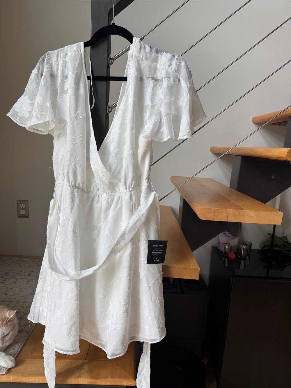 Lulu's White Flutter Sleeve Wrap Mini Dress